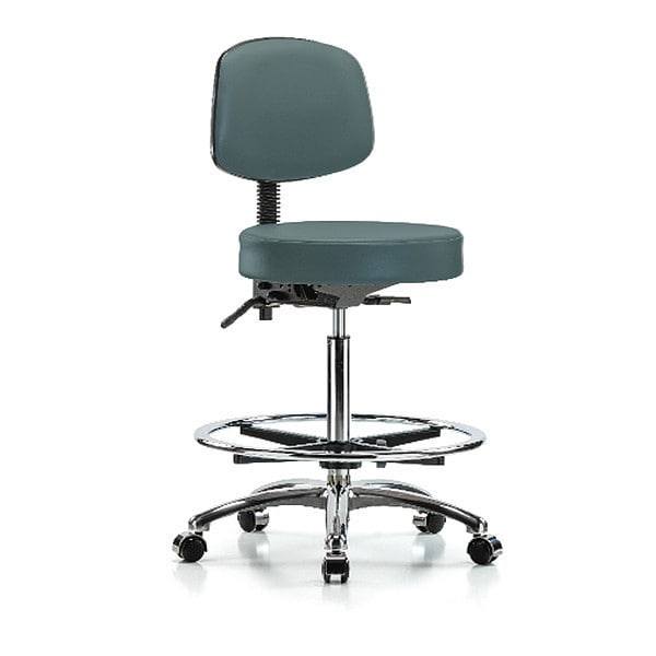 Blue Ridge Ergonomics Bench Stool, Hi, Vin, Bk, Chrome, CF, Cast, Blu - BR-VHBST-CR-T0-CF-CC-8546