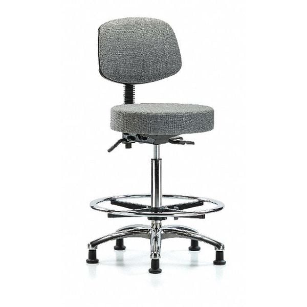 Blue Ridge Ergonomics Bench Stool, Hi, Fabric, Bk, CF, Glides, Gry, Material: Chrome, Polyurethane Foam - BR-FHBST-CR-T1-CF-RG-F44