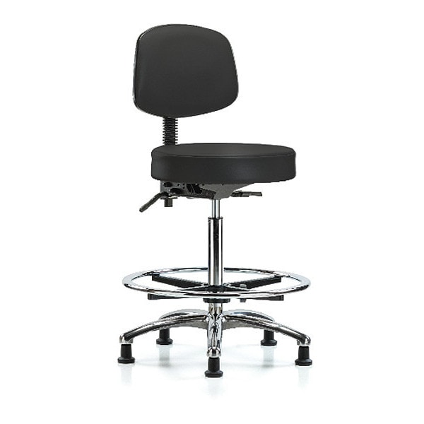 Blue Ridge Ergonomics Ben Stool, Hi, Vinyl, Bk, CF, Gld, BLK - BR-VHBST-CR-T1-CF-RG-8540