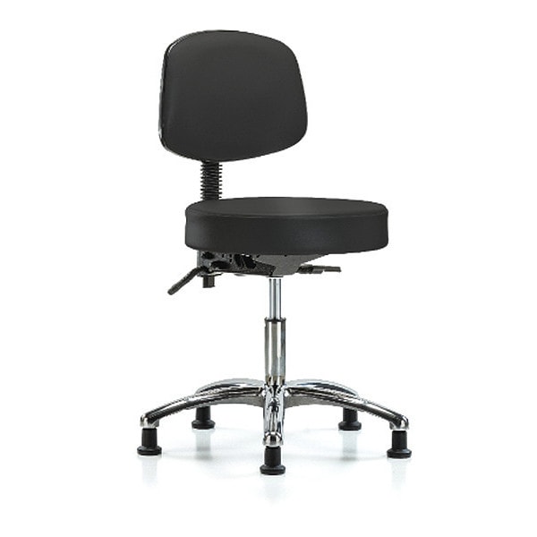 Blue Ridge Ergonomics Desk Stool, Vinyl, Bk, Chrome, Glides, BLK - BR-VDHST-CR-T0-RG-8540
