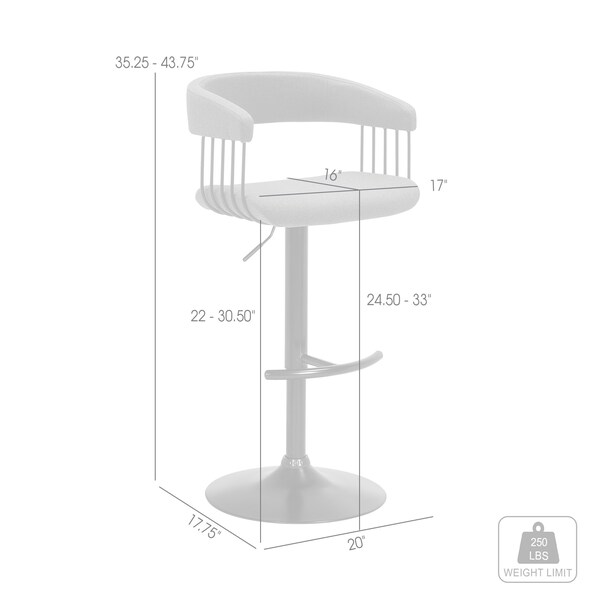 Armen Living Calista Adjustable Bar Stool in Blue Fabric with Black Metal - LCCABABLKBLU
