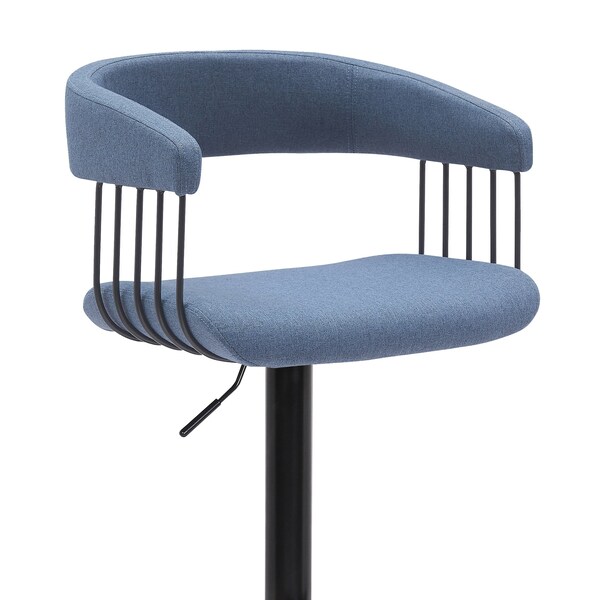 Armen Living Calista Adjustable Bar Stool in Blue Fabric with Black Metal - LCCABABLKBLU