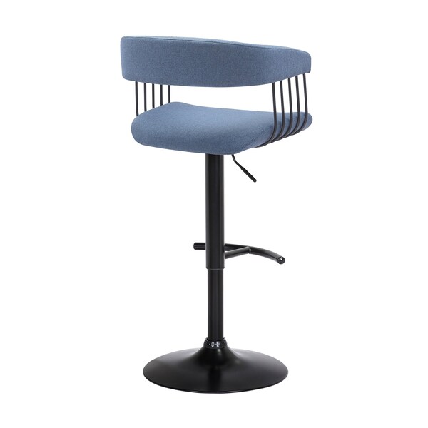 Armen Living Calista Adjustable Bar Stool in Blue Fabric with Black Metal - LCCABABLKBLU