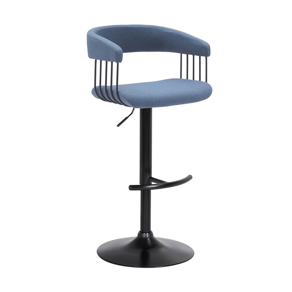 Armen Living Calista Adjustable Bar Stool in Blue Fabric with Black Metal - LCCABABLKBLU