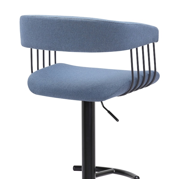 Armen Living Calista Adjustable Bar Stool in Blue Fabric with Black Metal - LCCABABLKBLU