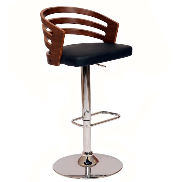 Gfancy Fixtures Black Faux Leather Walnut & Chrome Adjustable Swivel Bar Stool - GF3101024