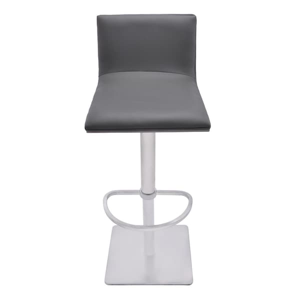 Homeroots Adjustable Faux Leather Walnut & Stainless Swivel Bar Stool Grey - 477224