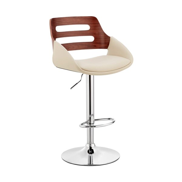 Gfancy Fixtures Cream Faux Leather & Walnut Wood Adjustable Bar Stool - GF3107150