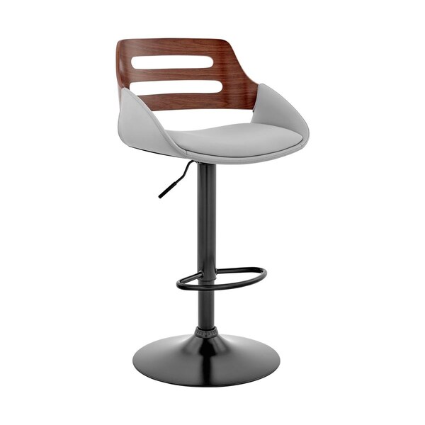 Gfancy Fixtures Gray Faux Leather & Walnut Wood Adjustable Bar Stool - GF3107151