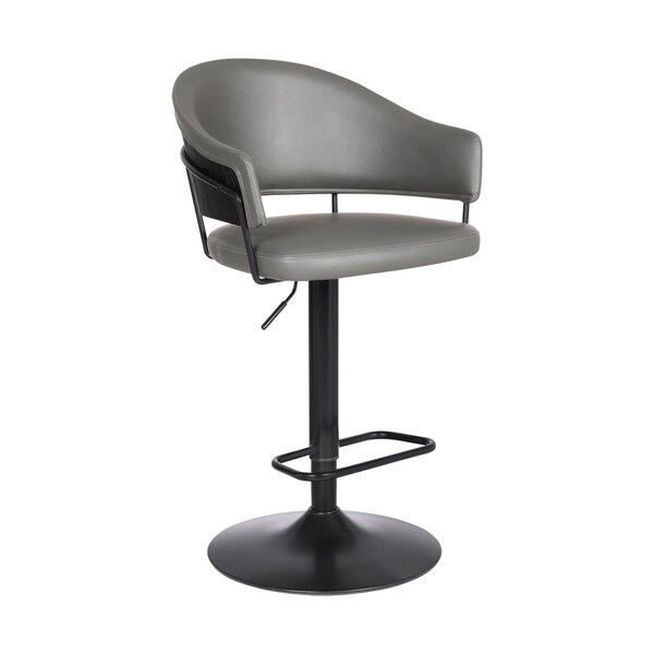 Homeroots Adjustable Grey Faux Leather Black Wood & Metal Bar Stool - 477052