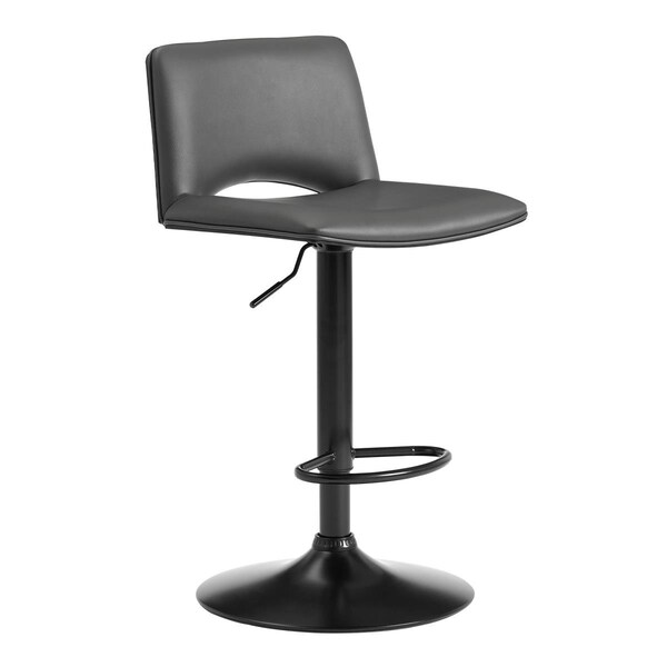 Armen Living Thierry Adjustable Swivel Gray Faux Leather & Black Metal Bar Stool - LCTHBABLGR