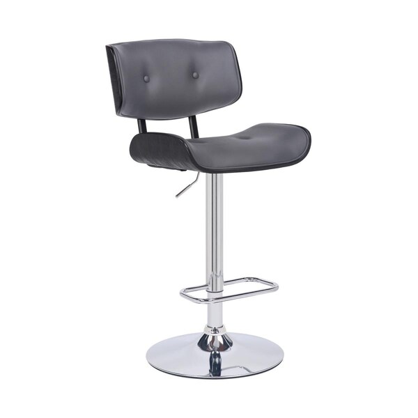 Homeroots Adjustable Gray Tufted Faux Leather Black & Chrome Swivel Barstool - 476853