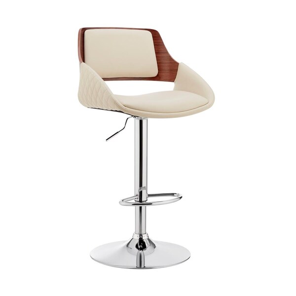 Homeroots Cream Faux Leather Adjustable Chrome Swivel Bar Stool - 476934