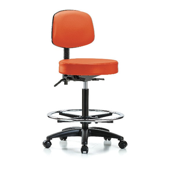 Blue Ridge Ergonomics Bench Stool, Hi, Vin, Bk, CF, Cast, Orange, Caster Type: Rolling - BR-VHBST-RG-T0-CF-RC-8613