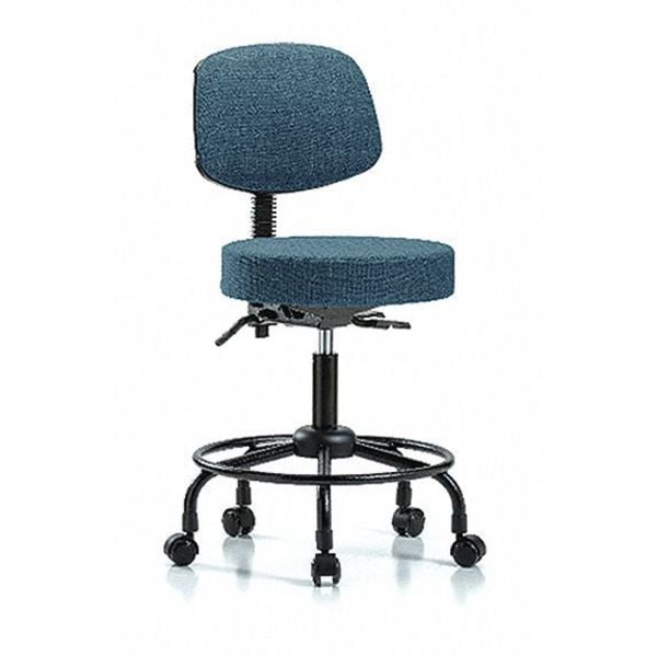 Blue Ridge Ergonomics Bench Stool, Med, Fab, Bk, RT, Casters, Blu - BR-FMBST-RT-T0-RC-F43