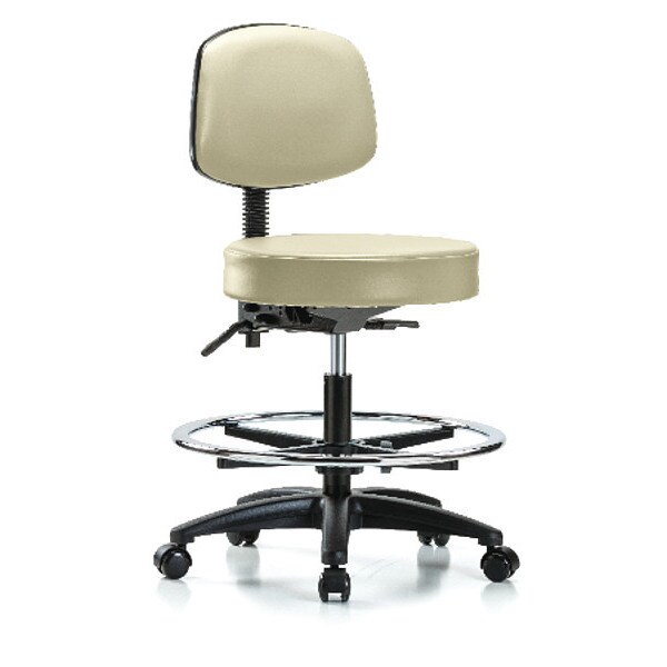 Blue Ridge Ergonomics Bench Stool, Med, Vinyl, Bk, CF, Casters, Wht - BR-VMBST-RG-T0-CF-RC-8501