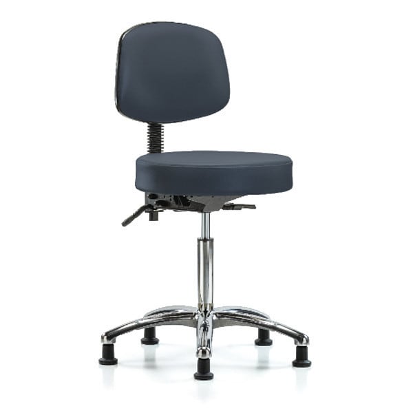 Blue Ridge Ergonomics Bench Stool, Med, Vin, Bk, Chrome, Glides Nav - BR-VMBST-CR-T0-NF-RG-8582