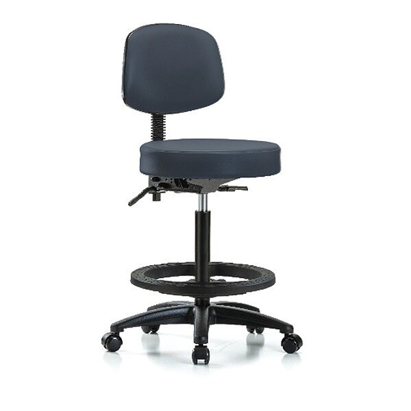 Blue Ridge Ergonomics Bench Stool, Hi, Vinyl, Bk, BF, Casters, Nav - BR-VHBST-RG-T0-BF-RC-8582