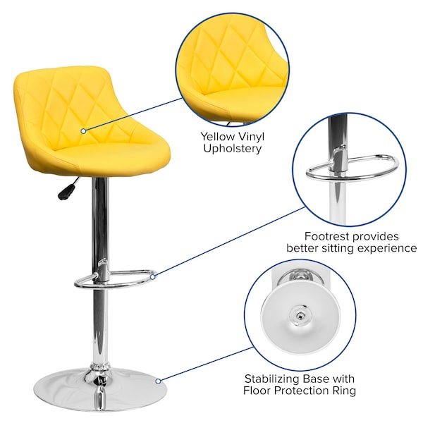 Flash Furniture Yellow Vinyl Barstool, PK2 - 2-CH-82028A-YEL-GG