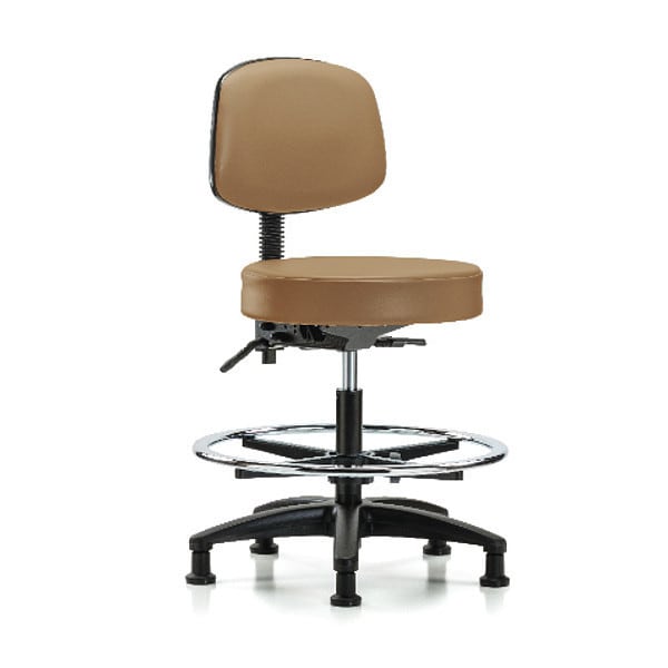 Blue Ridge Ergonomics Bench Stool, Med, Vinyl, Bk, CF, Glides, Taupe - BR-VMBST-RG-T0-CF-RG-8584