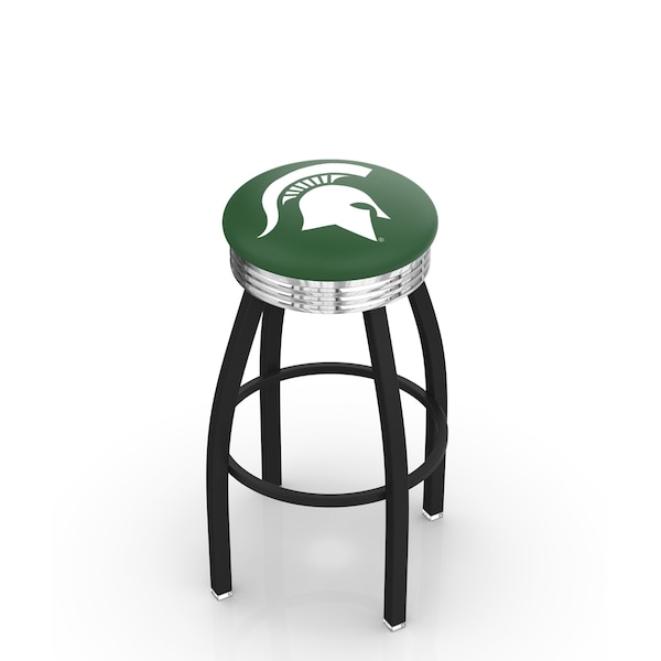 Holland Bar Stool Co 30" Blk Wrinkle Michigan State Swivel Bar Stool, Chrome Ring - L8B3C30MICHST