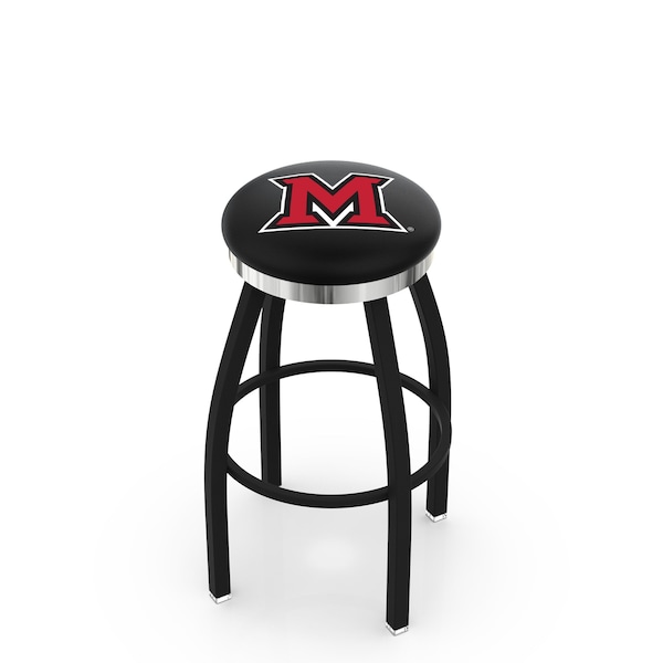 Holland Bar Stool Co 30" Blk Wrinkle Miami (OH) Swivel Bar Stool, Chrome Ring - L8B2C30MIA-OH
