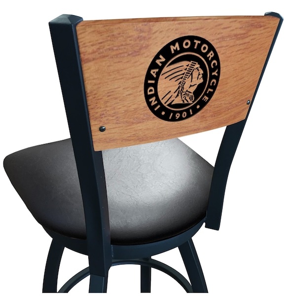 Holland Bar Stool Co 30" Blk Wrinkle Indian Motorcycle Swivel Bar Stool, Laser Engraved Back - L03830BWMEDMPLAINDN-HDBLKVINYL