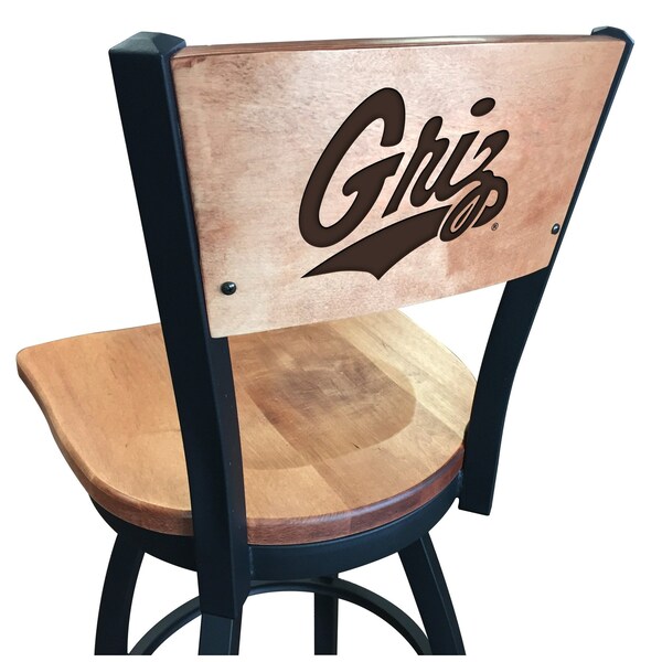 Holland Bar Stool Co 30" Blk Wrinkle Montana Swivel Bar Stool, Laser Engraved Back - L03830BWMEDMPLAMONTUNMEDMPL