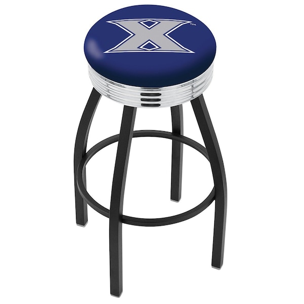 Holland Bar Stool Co 25" Blk Wrinkle Xavier Swivel Bar Stool, Chrome Ring - L8B3C25XAVIER