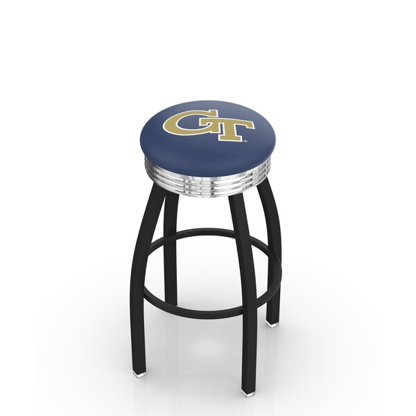 Holland Bar Stool Co 25" Blk Wrinkle Georgia Tech Swivel Bar Stool, Chrome Ring - L8B3C25GATECH