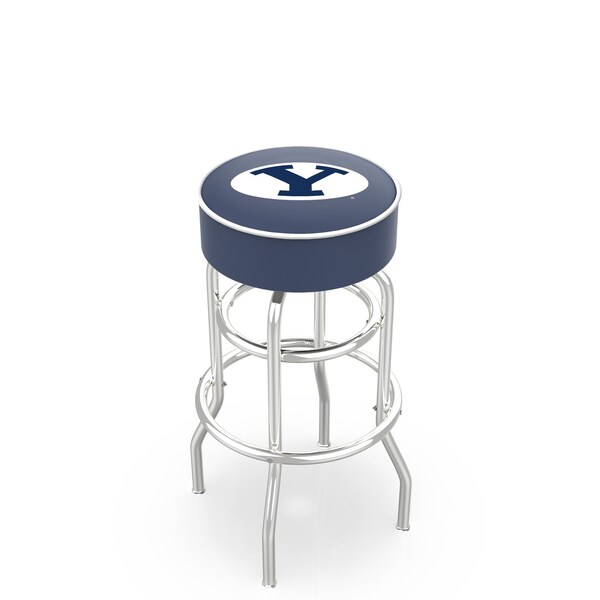 Holland Bar Stool Co 30" Brigham Young Cushion Seat, 2-Ring Chrome Swivel Bar Stool - L7C130BRIGYN