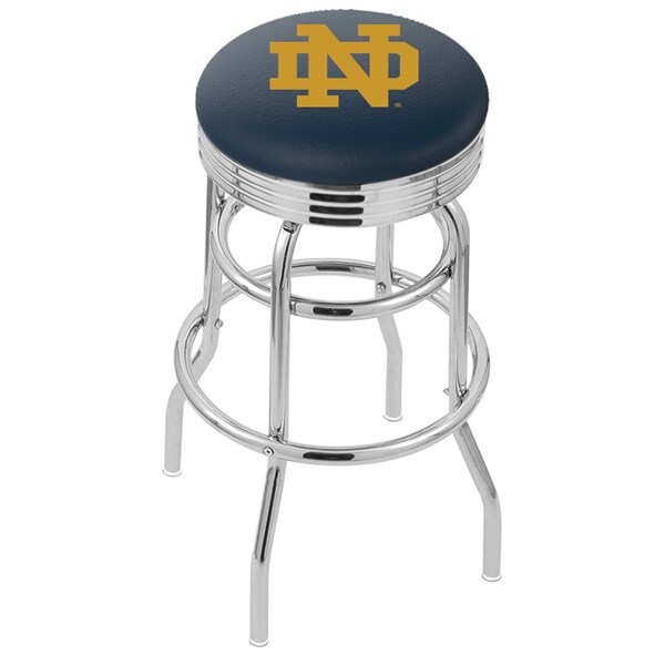 Holland Bar Stool Co 25" Chrome 2-Ring Notre Dame (ND) Swivel Bar Stool, Accent Ring - L7C3C25ND-ND
