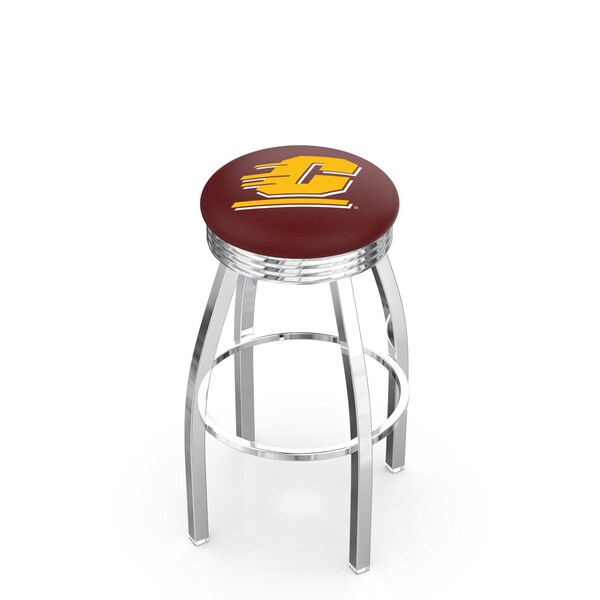 Holland Bar Stool Co 25" Chrome Central Michigan Swivel Bar Stool, Accent Ring - L8C3C25CENMIC