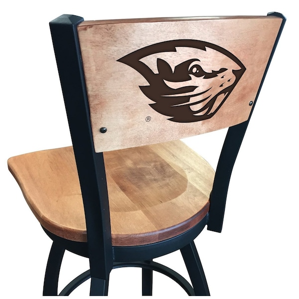 Holland Bar Stool Co 25" Blk Wrinkle Oregon State Swivel Bar Stool, Laser Engraved Back - L03825BWMEDMPLAOREGSTMEDMPL