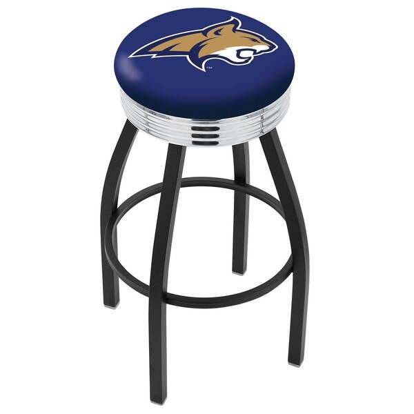 Holland Bar Stool Co 30" Blk Wrinkle Montana State Swivel Bar Stool, Chrome Ring - L8B3C30MONTST