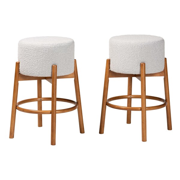 Baxton Studio Olwen Modern Japandi Light Grey Boucle Fabric and Walnut Brown Finished Wood 2-Piece Bar Stool Set - 241-2PC-13438-ZORO