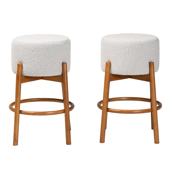 Baxton Studio Olwen Modern Japandi Light Grey Boucle Fabric and Walnut Brown Finished Wood 2-Piece Bar Stool Set - 241-2PC-13438-ZORO