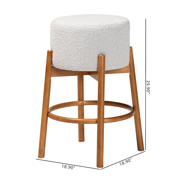 Baxton Studio Olwen Modern Japandi Light Grey Boucle Fabric and Walnut Brown Finished Wood 2-Piece Bar Stool Set - 241-2PC-13438-ZORO