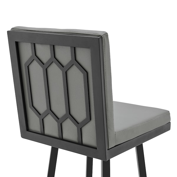 Armen Living Rochester 26" Swivel Modern Black Metal and Gray Faux Leather Barstool - 721535752164