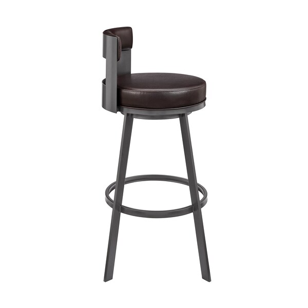 Armen Living Flynn 30in Swivel Bar Stool in Brown Metal with Brown Faux Leather - LCFLBAJVCHO30
