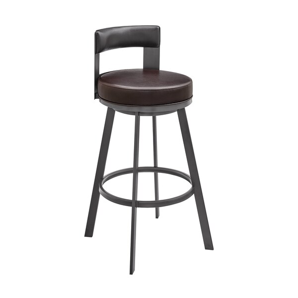 Armen Living Flynn 30in Swivel Bar Stool in Brown Metal with Brown Faux Leather - LCFLBAJVCHO30