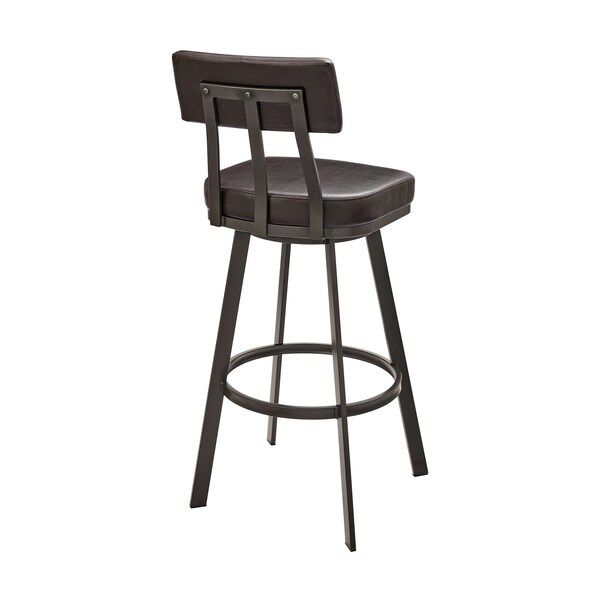 Armen Living Jinab Swivel Bar Stool in Brown Metal with Brown Faux Leather - 840254335257
