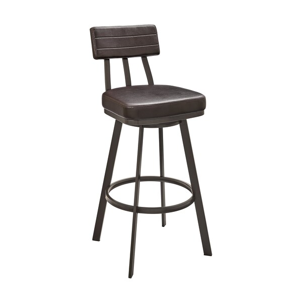 Armen Living Jinab Swivel Bar Stool in Brown Metal with Brown Faux Leather - 840254335257