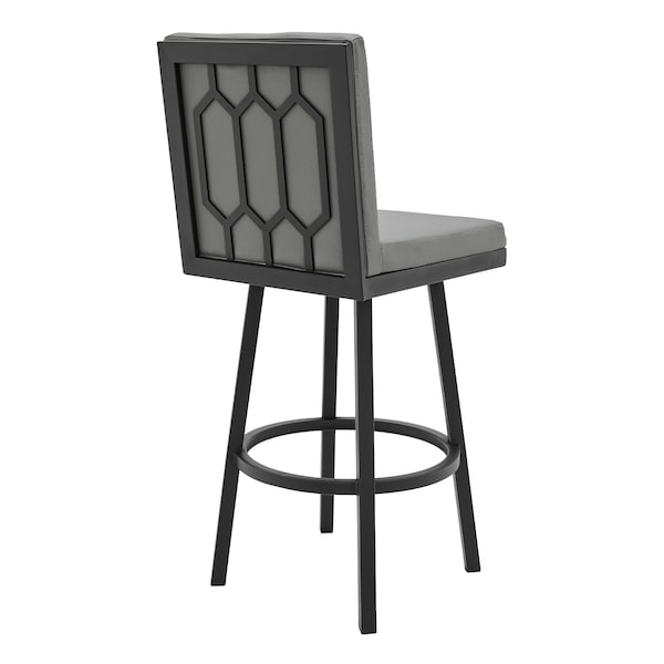 Armen Living Rochester 30" Swivel Modern Black Metal and Gray Faux Leather Barstool - 721535752171
