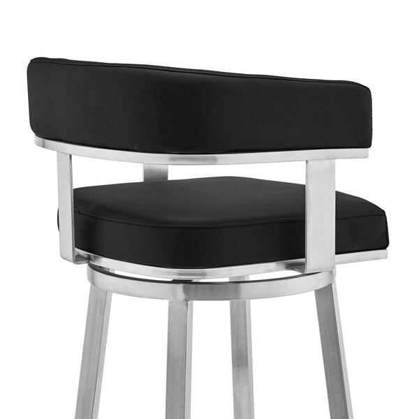 Armen Living Lorin 30" Black Faux Leather and Brushed Stainless Steel Swivel Bar Stool - LCLRBABSBL30