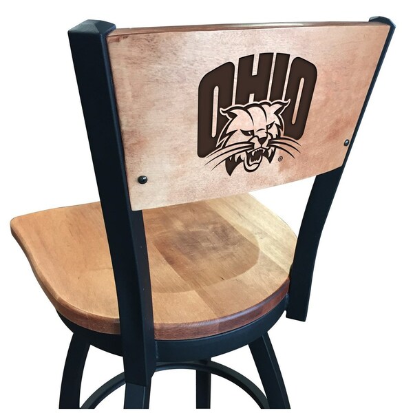 Holland Bar Stool Co 30" Blk Wrinkle Ohio University Swivel Bar Stool, Laser Engraved Back - L03830BWMEDMPLAUNIVOHMEDMPL