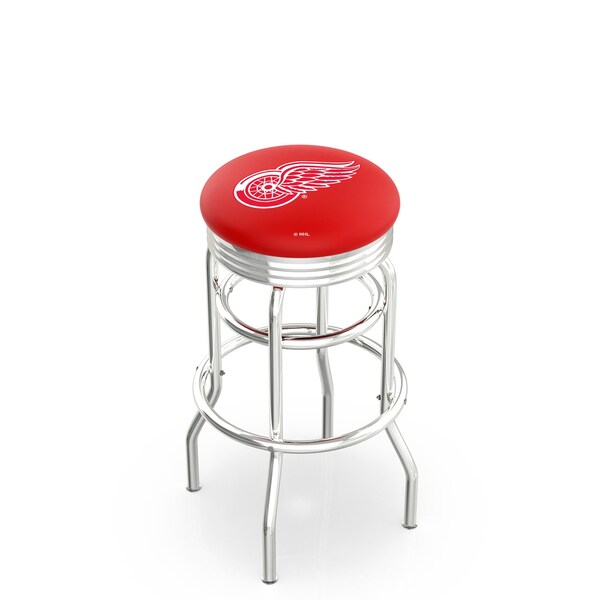 Holland Bar Stool Co 25" Chrome 2-Ring Detroit Red Wings Swivel Bar Stool, Accent Ring - L7C3C25DETRED