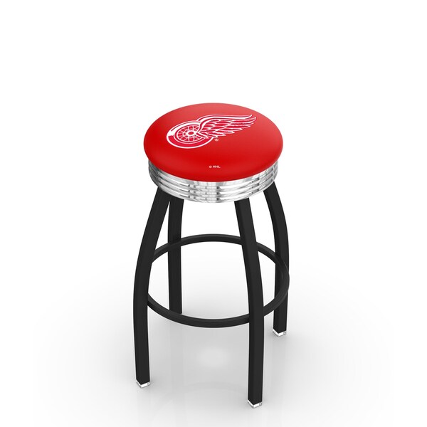 Holland Bar Stool Co 30" Blk Wrinkle Detroit Red Wings Swivel Bar Stool, Chrome Ring - L8B3C30DETRED