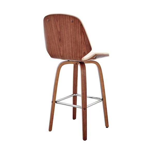 Armen Living Arabela 26" Cream Faux Leather and Walnut Wood Swivel Bar Stool - LCAABAWACR26