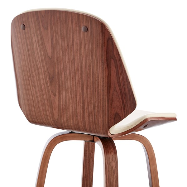 Armen Living Arabela 26" Cream Faux Leather and Walnut Wood Swivel Bar Stool - LCAABAWACR26